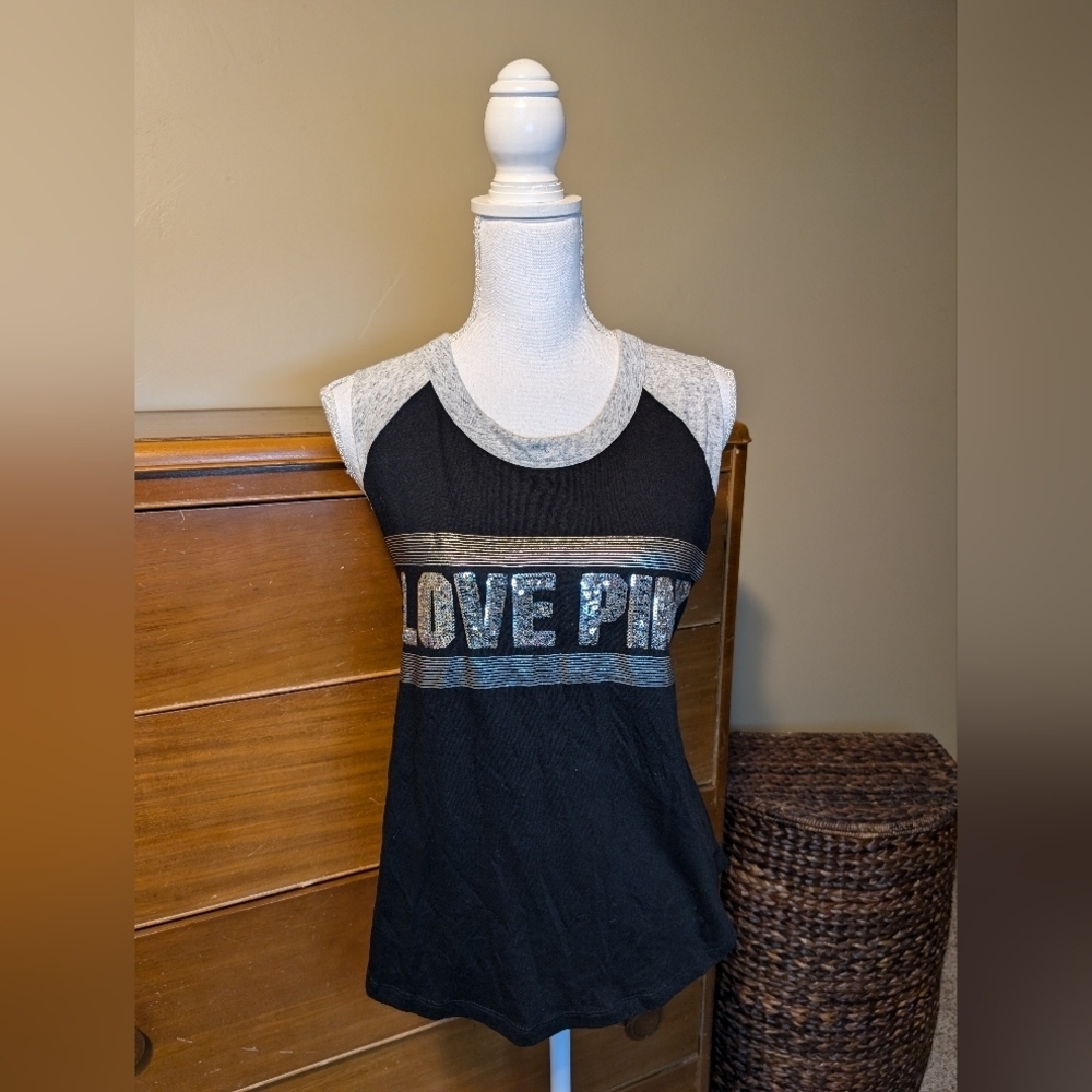 PINK By Victoria's Secret SEQUIN Silver BLING TANK TOP - Picture 2 of 11